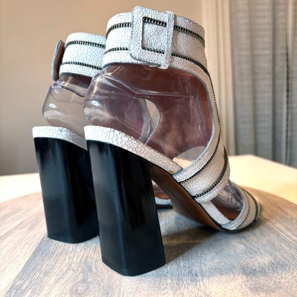 Rebecca Minkoff White Textured Leather Slingback Block Heel Sandals US Sz 7.5 M - Picture 6 of 9